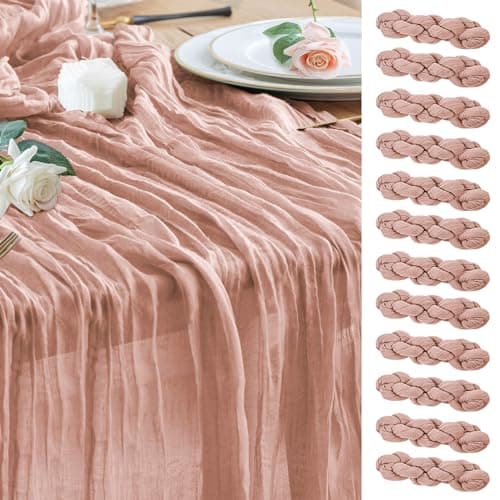 Wokceer 12Pack Dusty Pink Cheesecloth Table Runner 10FT Boho Gauze Spring Easter Cheese Cloth Table Runner for Party Rustic Sheer Runners for Baby Bridal Shower Wedding Christmas