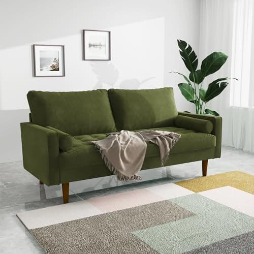 Meeyar Modern Sofa,70 Inch Velvet Couch for Living Room,Spring Cushions,Solid Wood Frame,Easy Assembly for Small Spaces (Olive Green)