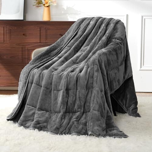 Uttermara Weighted Blankets for Adults Queen Size, 15lbs 60x80 inches Blanket with Soft Warm Plush Sherpa Fleece, Washable Thick Heavy Throw for Sleep, Anxiety and Calming, Grey