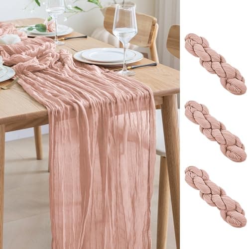 Asee'm 3pcs Cheesecloth Table Runner 120 Inches Dusty Pink Boho Gauze Cheese Cloth Runner 10FT Rustic Sheer Table Runners for Spring Easter Wedding Baby Shower Holiday Party Decoration