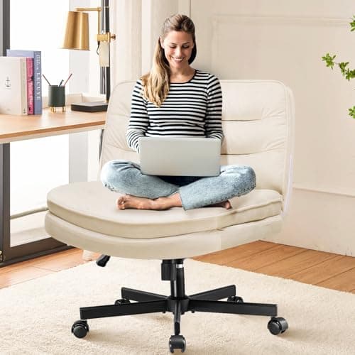 COMHOMA Criss Cross Chair with Wheels Armless Cross Legged Office Chair Wide Home Office Desk Chair Swivel Comfy Vanity Desk Chair Height Adjustable Mid Back Wide Seat Computer Task Chair