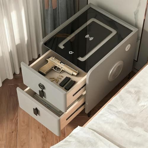 efperfect Grey Night Stand with Wireless Charging Station, Nightstand with 2 Drawers, Smart Bedside Table with 3 Lighting and Bluetooth Speaker, Modern LED Lighted Nightstand for Bedroom