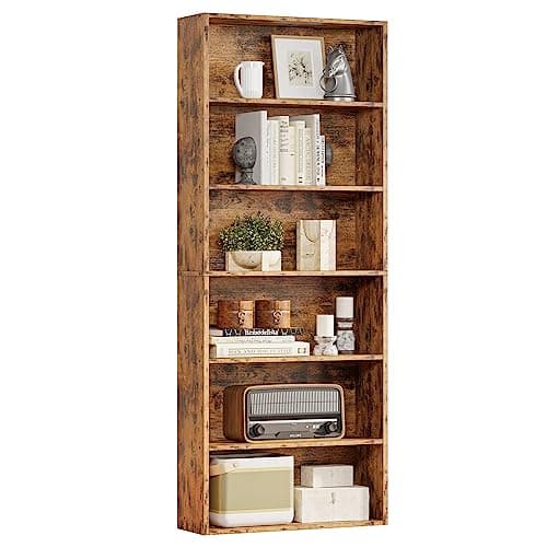 IRONCK Industrial Bookshelves and Bookcases Floor Standing 6 Shelf Display Storage Shelves 70 in Tall Bookcase Home Decor Furniture for Home Office, Living Room, Bed Room, Vintage Brown