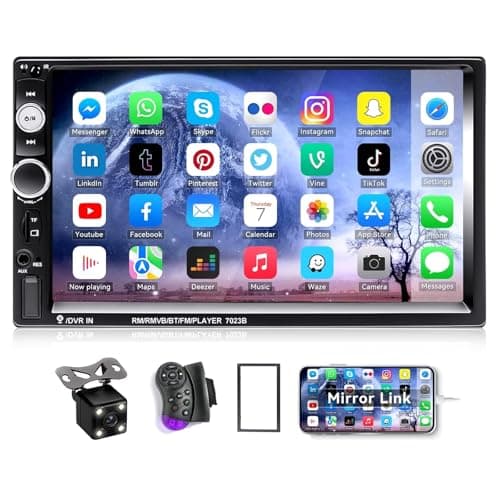 CAMECHO 7" Double Din Car Stereo Audio Bluetooth MP5 Player USB FM Multimedia Radio+ 4 LED Mini Backup Camera with Steering Wheel Remote Support Mobile Phone Synchronization (Used in Android/iOS)