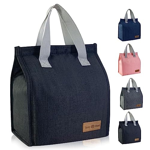 Mziart Minimalist Lunch Bag, Reusable Insulated Lunch Box for Women Men Leakproof Simple Bento Tote Adults Cooler Bag for Work Office Picnic or Travel (Black)