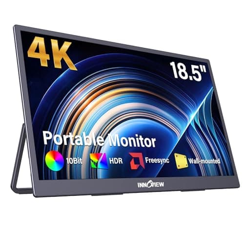 InnoView 4K Portable Monitor 18.5" 3840x2160 UHD USB-C HDMI for Laptop, 10Bit IPS Computer Gaming Display HDR Travel Monitor with W/180°Adjustable Stand for Desktop Mac Phones Tablet PS5/4 Switch