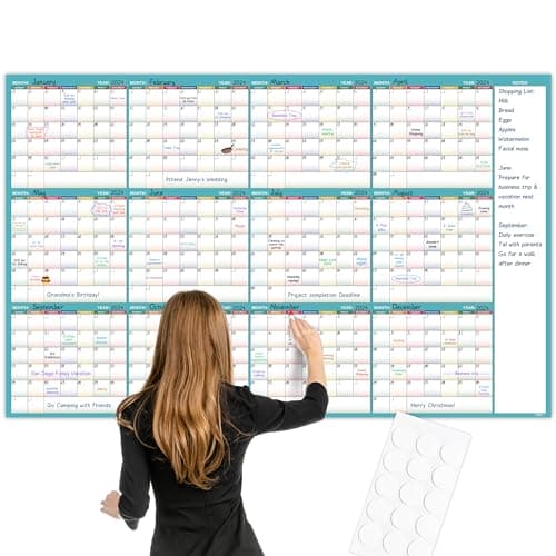 Large Dry Erase Calendar for Wall - Dry Erase Calendar for Wall, Undated 12 Month Calendar, 37" x 58"