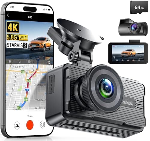 JOMISE 4K Dash Cam Front and Rear with 5Ghz WiFi GPS, Dual Dashcam with 64GB Card, 3" Screen, Night Vision, 24H Parking Mode – Reliable Dash Camera for Family Cars, Rideshare Drivers, and Trucks