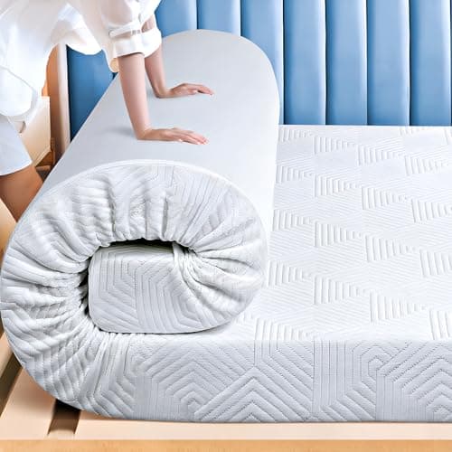 PECASOY 4 Inch Cooling Memory Foam Mattress Topper, Thick High Density Foam Bed Topper with Washable Cover, Organic, Hypoallergenic, Fiberglass-Free, Oeko-TEX Size Queen