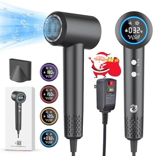 Hair Dryer, 1500W High Speed 110000 RPM Blow Dryer with Plasma Tech (Positive+Negative Ionic), LCD Display, 5 Modes, Thermo-Control, Low Noise, Fast Drying Travel Hair Dryer for Home or Travel (Gray)