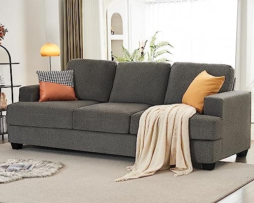 VanAcc 89'' Sofa, Comfy Sofa Couch with Extra Deep Seats, Modern Sofa- 3 Seater Sofa for Living Room Apartment Lounge, Grey Chenille 89inch-3 seats