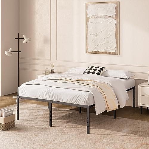 MISAGI Queen 18inch Metal Bed Frame No Box Spring Needed, Heavy Duty Metal Platform with Tool Free Setup, Black, Durable, Suitable for Bedroom, Queen