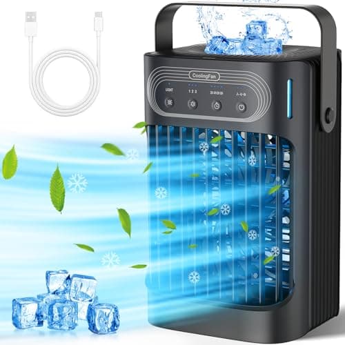 VICELEC Portable Air Conditioners Cooling Fan, Upgraded Evaporative Mini Air Conditioner Portable with 3 Cool Mist & Speeds, 7 Night Light & 2-8H Timer, Personal Air Cooler for Bedroom Office Camping