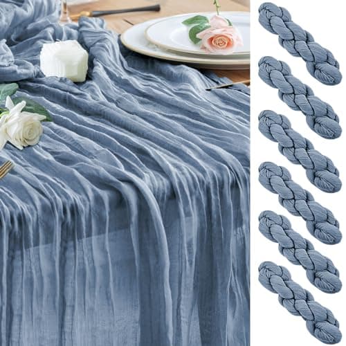 Wokceer Dusty Blue Cheesecloth Table Runner Spring 6Pack 10FT Boho Gauze Easter Cheese Cloth Table Runner Christmas for Party Long Rustic Sheer Runners for Baby Bridal Shower Wedding