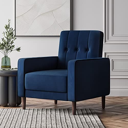 BELLEZE Accent Chairs for Living Room, Mid Century Modern Armchair Velvet Upholstered Comfy Side Chair Button Tufted Back Lounge Reading Chair for Bedroom - Valencia (Navy Blue)