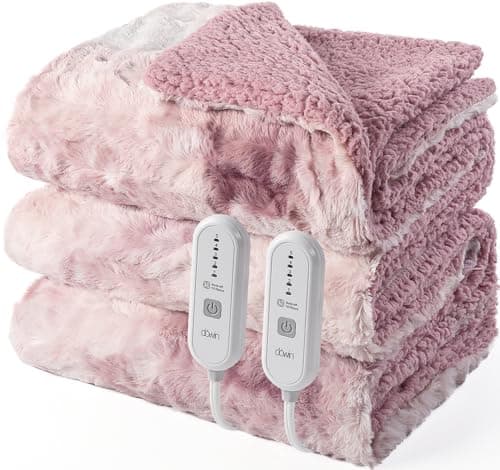 Dowin Electric Blanket King Size,100"x 90" Pink Heated Blanket Dual Controllers,Faux Fur & Sherpa, 5 Heating Levels & 10Hrs Auto Off, Over-Heat Protect, ETL, Machine Washable