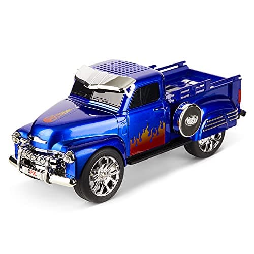 QFX Bluetooth 1953 Hot Rod Pickup Truck Replica Speaker, 3-inch Speakers, Hands Free Link, Built-in Microphone, FM Radio and LED Party Lights, Blue - BT-1953 BL