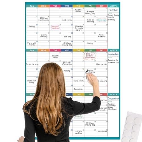 Large Dry Erase Calendar For Wall - Undated 3 Month Calendar, 28" x 40", Large Erasable & Reusable Calendars with 8 Round Stickers, Great for Office, Classroom, Home