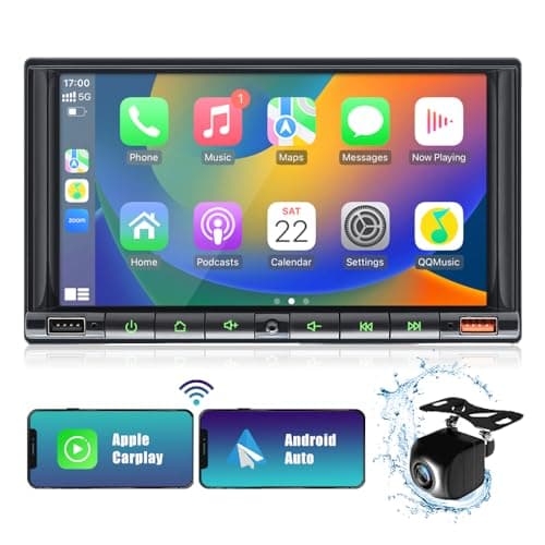 7 Inch Double Din Car Stereo for Wireless Carplay&Android Auto with Voice Control,Car Radio with HD Touch Screen Bluetooth5.2, AM/FM/Mirror Link/Backup Camera/SWC/AUX/MIC/DSP