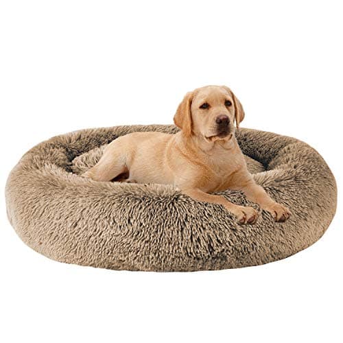 MFOX Calming Dog Bed (S/M/L/XL) for Medium and Large Dogs Comfortable Pet Bed Faux Fur Donut Cuddler Up to 15/30/50/90lbs
