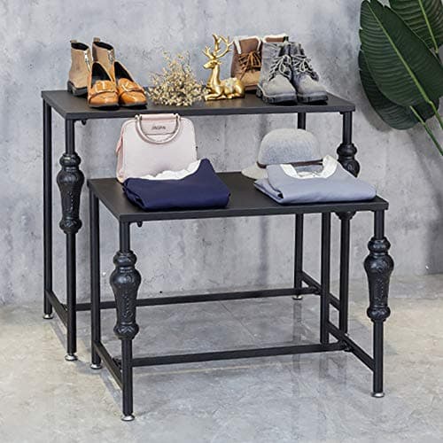 VANDNALI Industrial Retail Display Tables, Standing Clothing Shoes Display Rack, Set of 2 Boutique Display Riser, Retro Unit Storage Shelves, Garment/Handbag Display Stand