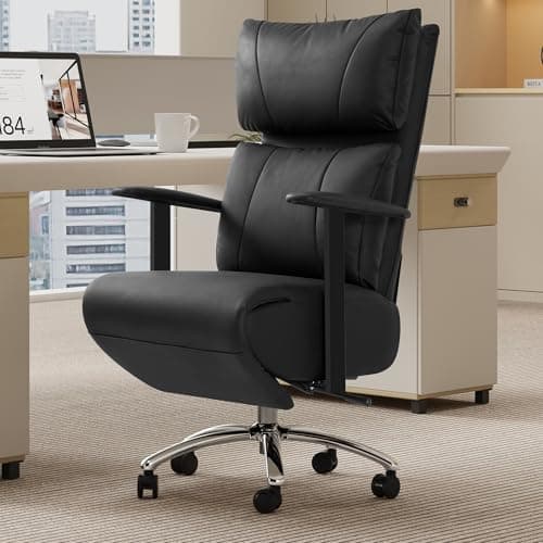 OKUP Reclining Office Chair with Adjustable Headrest, 170° Ergonomic Comfortable Office Chair with Footrest & Padded Backrest, Modern High Back Leather Executive Home Office Desk Chair 400lbs (Black)