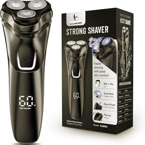 Electric Razor for Men Cordless: Wet/Dry Rotary Shaver Waterproof - USB Fast Charging & Sensitive Skin Care - Pop up Trimmer & Precision Blades