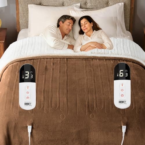 Degrees of Comfort Sherpa Plush Dual Control Electric Blanket Queen Size, Heating Blankets | Washable | Automatic Shut Off | Double Zone, 6 Heat Settings | 84" x 90" Mocha