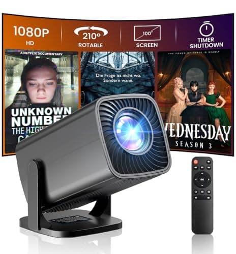 Mini Projector, Full HD 1080P Support Portable Outdoor Movie Projector, Smart Projector Compatible with Smartphone/TV Stick/Laptop/USB/HDMI, Indoor & Outdoor Use