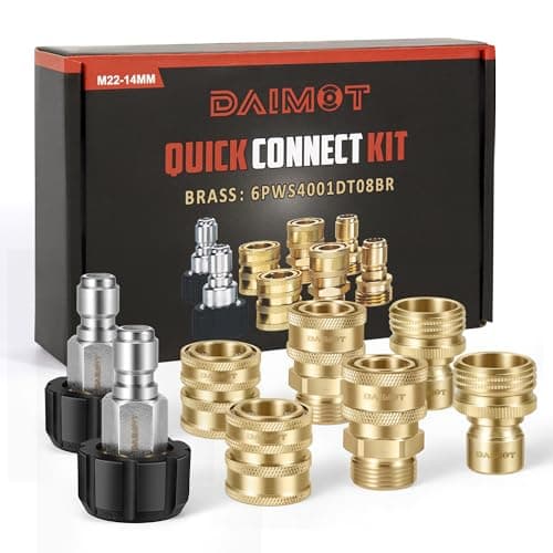 Premium Pressure Washer Quick Connect Kit, M22 Swivel to 3/8'' Quick Connect, 3/4'' to Quick Release, M22 14mm Quick Connect Pressure Washer Fittings Adapter Set for Patio Cleaning(Brass)