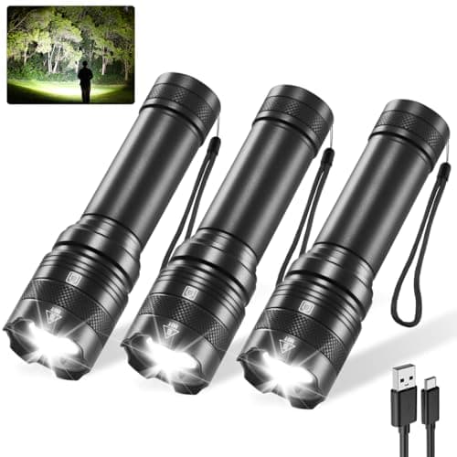 3Pack Rechargeable Flashlights, Tactical Flashlight High Lumens, Super Bright Flashlight, Mini Small Flashlights Powerful, LED Linterna Recargable, Pocket Handheld LED Flash Light for Home Emergency