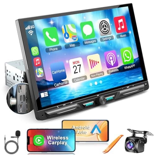 Wireless 10.1" Single Din Car Stereo CarPlay Radio, Carplay Android Auto Touch Screen, Bluetooth 5.3, Car Audio Receiver, 240W Subwoofer, Backup Camera, FM/AM SWC