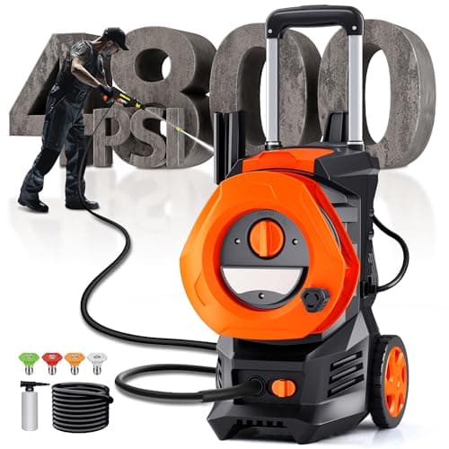 Fenbeli Electric Pressure Washer 4800 PSI 3.5 GPM, 2000W High Pressure Power Washer with 4 Nozzles & Foam Cannon, Portable Cleaner for Car, Driveway, Patio, Fence, Outdoor Cleaning (Orange)
