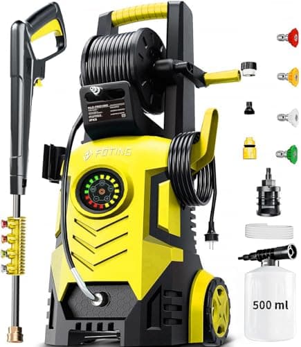 2026Upgraded Pressure Washer 5000PSI with Adjustable Touch Screen 8 Level, 34" Tall, 4 Quick Connect Nozzles,Inlet Hose&Filter&500mlFoam Cannon for Cars/Fences/Driveways/Home Cleaning,Light Yellow
