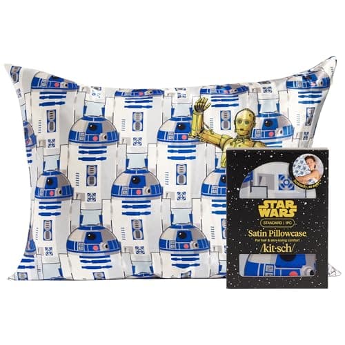 Kitsch x Star Wars R2-D2 & C-3PO Satin Pillowcase with Zipper for Hair & Skin - Softer Than Silk Pillow Cases, Cooling Satin Pillow Case, Wrinkle-Free Pillow Cases Standard Size, 19x26