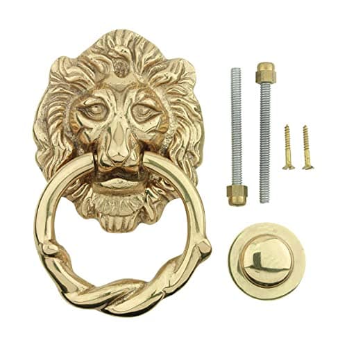 Renovators Supply Manufacturingᵀᴹ Heavy Lion Door Knocker – Solid Brass Construction, Polished Brass Finish, 6 Inch Long with Mounting Hardware
