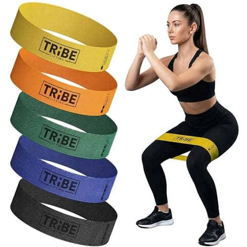 Tribe Lifting Fabric Resistance Bands for Working Out - 5 Exercise Bands Set for Legs and Glutes - Booty Bands for Women and Men - Thick Cloth Workout Bands for Physical Therapy, Hip Training