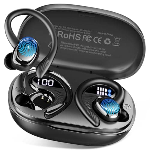Wireless Earbuds Bluetooth 5.4 Headphones Sport, 2025 Bluetooth Earbuds with Earhooks, 50H Stereo Over Ear Buds, Earphone with 4 ENC Noise Canceling Mic, IP7 Waterproof Headset for Running/Gym/Workout