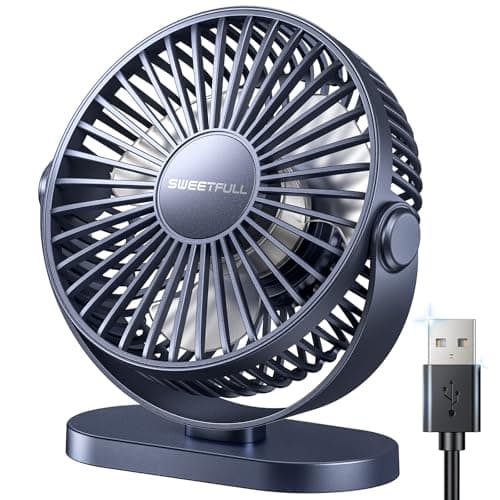 SWEETFULL USB Desk Fan Small Quiet - 3 Speeds Mini Personal Portable Fan 360° Rotation Adjustable, 5.5 Inch Office Table Cooling Gadgets on Desktop (Blue)