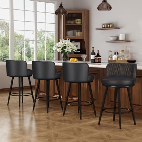 HONIFUR Bar Stools Set of 4, 27 Inch Barstools with Sturdy Legs, Leather Farmhouse Counter Height Bar Stool for Kitchen, Dining, Bar (Black, Leather)