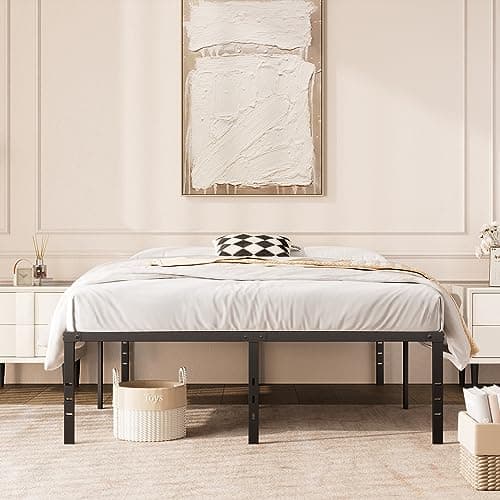 MISAGI Full 18inch Metal Bed Frame No Box Spring Needed, Heavy Duty Metal Platform with Tool Free Setup, Black, Durable, Suitable for Bedroom, Full