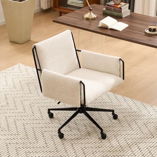 Rowill Modern Office Chair, Beige Boucle Fabric, Adjustable Height, 300 LBS Capacity, Wheels, Arm Rest, Perfect for Home Office, Bedroom, Makeup Room