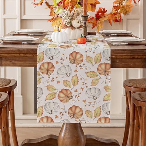 Romanstile Orange Pumpkin Fall Table Runner 13 x 72 Inch, Autumn Thanksgiving Harvest Farmhouse Style Table Decoration for Dining, Holiday, Party Decor