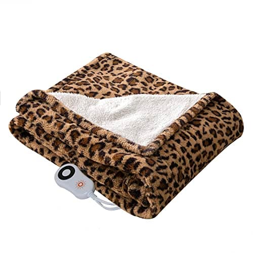 STONECREST Reversible Electric Blanket Heated Throw, 50"x60" Heating Blanket with 5 Setting Controller, 4 Hour Auto-Off, Overheating Protection, ETL Certified, Machine Washable(Leopard, 50"x60")