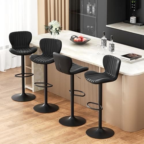 JAMFLY Bar Stools Set of 4, Leather Adjustable Barstools Counter Height Modern Bar Stools, Island Chairs Set of 4 for Kitchen, Black