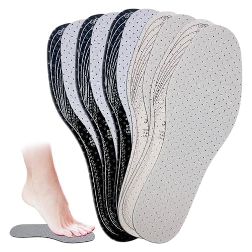 5 Pairs Unisex Breathable Cushioning Shoe Insoles Thin Shoe Pads Inserts Ultra Soft Walking Comfort Double Layer Latex Foam Perforated Insole Fit in Any Shoe for Men 7-11 Woman 1-8 (Black, White)