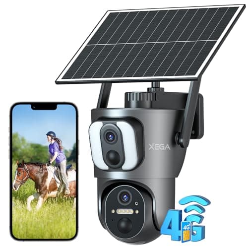 Xega 4G Cellular Security Camera【Dual Lens】Outdoor with SIM Card, 14400mAh 2K HD Wireless Solar 4G LTE Camera, PTZ Motion Dtetection Light Siren Warning TF Cloud Storage,Only Support The Built-in SIM