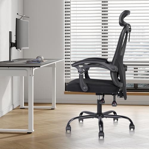 Ergonomic Office Chair - High-Back Home Office Chair with Headrest, Adjustable Arms, 90-135° Tilt Mechanism, Wide Seat Cushion, Large Size Mesh Chairs for Men and Women, Black Task Chair