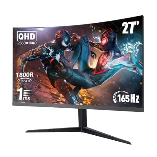 ReHisk 27 Inch QHD 2K 1800R Curved Gaming Monitor 165Hz 1ms 93% DCI-P3 FreeSync G-Sync HDR Game Crosshair Eye Care HDMI DP VESA Built-in Speakers
