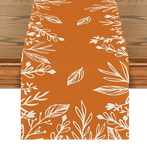 Artoid Mode Orange Floral Fall Table Runner, Seasonal Autumn Kitchen Dining Table Decoration for Home Party Decor 13x72 Inch